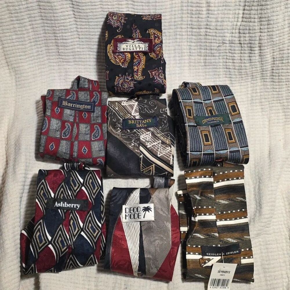 7pc Vintage Men's Necktie Lot Paisley Geometric Retro Dress Ties